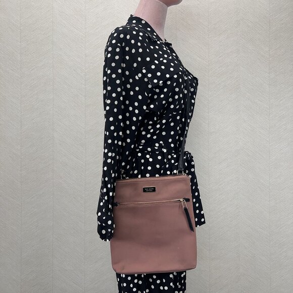 Kate Spade New York Dawn Flat Nylon and Leather Pink and Black Crossbody Bag - Picture 2 of 15